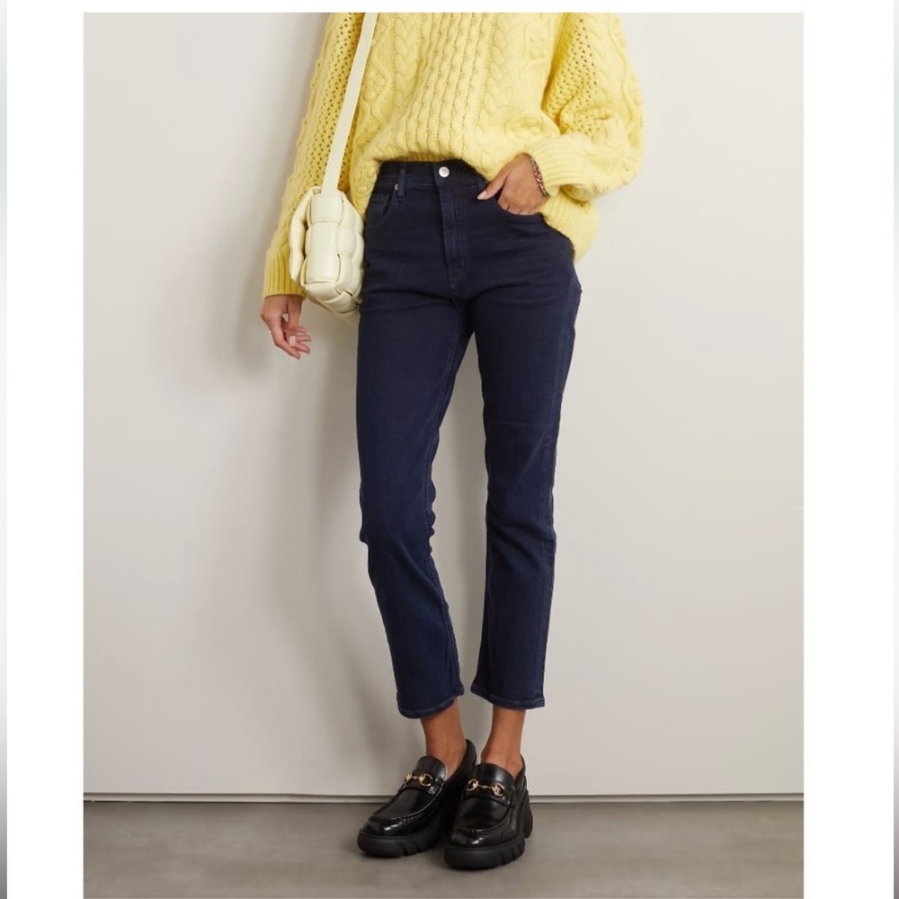 new Citizens of Humanity jolene slim straight cropped dark wash jeans in marine
